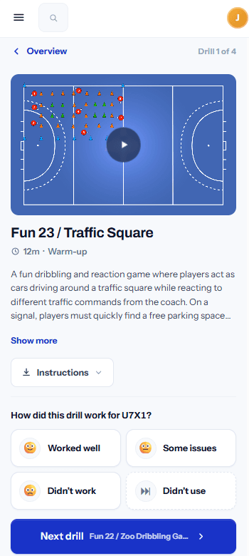 A training session open in LEAD on a coach's phone
